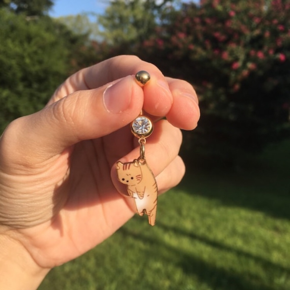 Dangle Cat Belly Button Rings - Picture 4 of 4